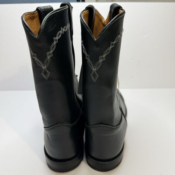 JUSTIN Black Leather Roper Toe Boots Mens 10.5 D Western Diamond and Scroll New main image 12